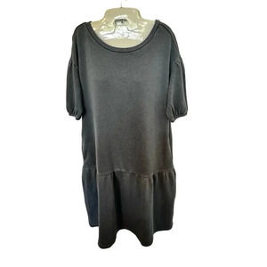 Caslon French Terry Cotton Dress Wide Ruffle Hem Pockets Slate Blue Womens S NWT